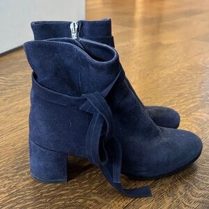 Margaux Blue Suede Tie Ankle Booties